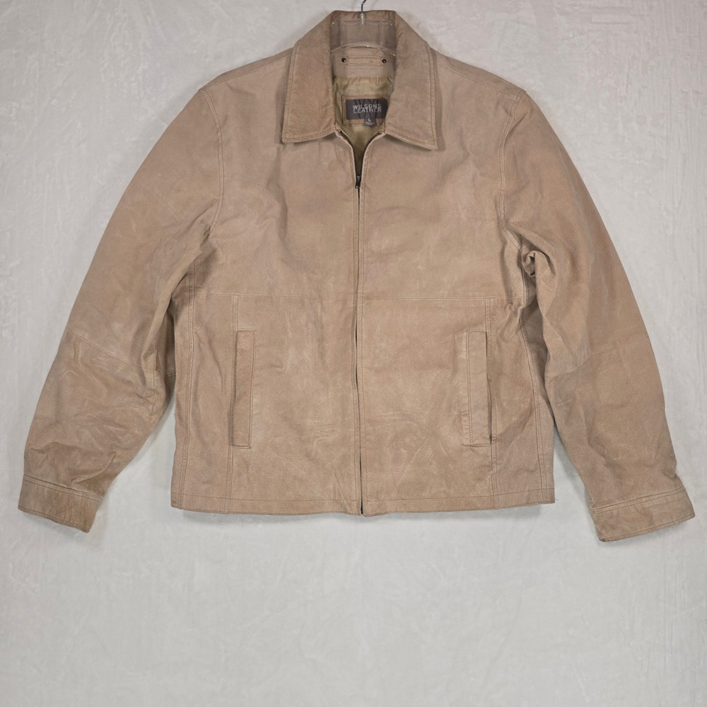 Wilsons Leather Mens Tan Suede Full Zip Jacket Large 3336 RN69426